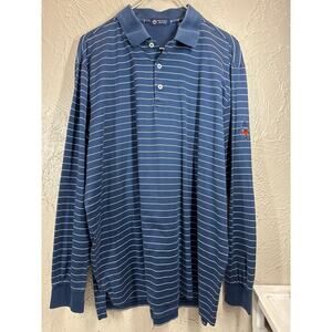 Fox Chapel Golf Club Mens Long Sleeve Polo Shirt Blue White Striped Logo Size XL